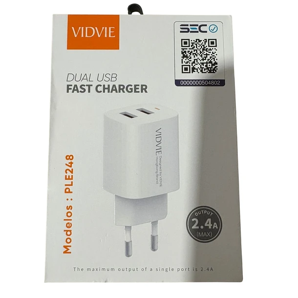 cargador dual usb vidvie ple248 fast charger 2.4a