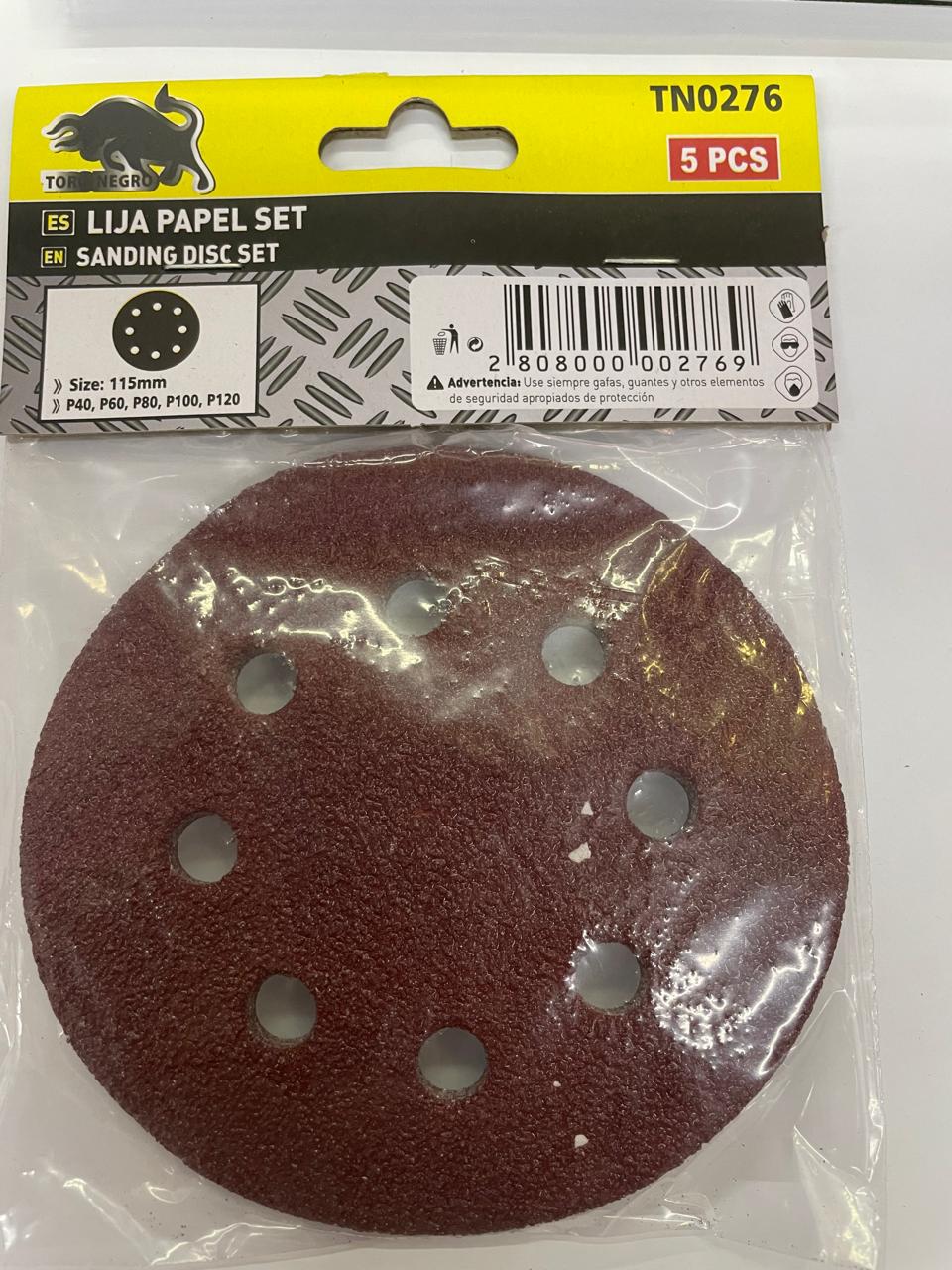 Set de lija papel Toro Negro 5 piezas 115 mm granos P40 P60 P80 P100 P120 para madera y metal