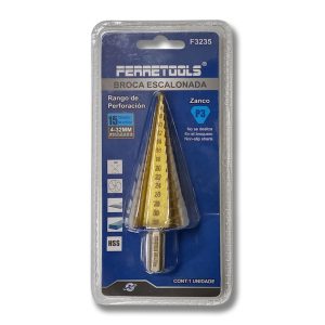 Broca cónica escalonada HSS Ferretools 4-32 mm para perforación en metal y madera